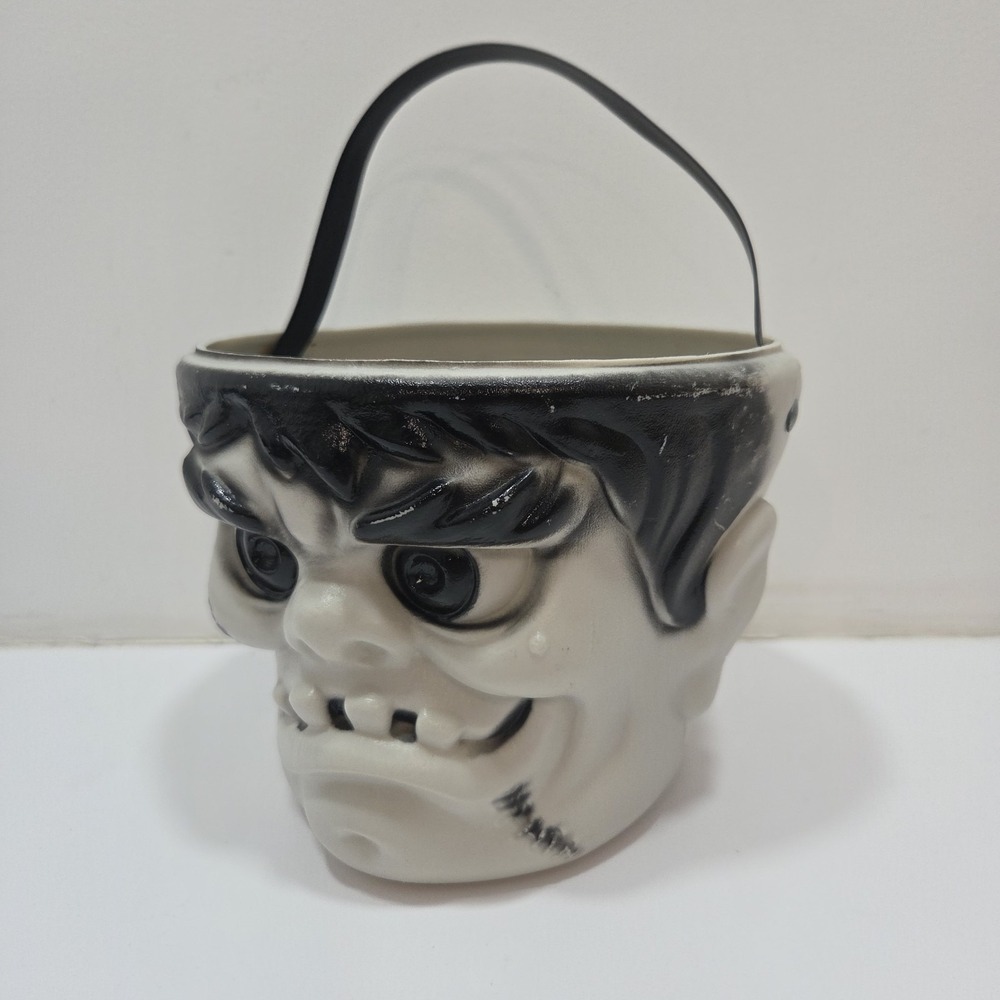 Vintage Halloween Blow Mold Frankenstein's Monster Candy Pail Bucket